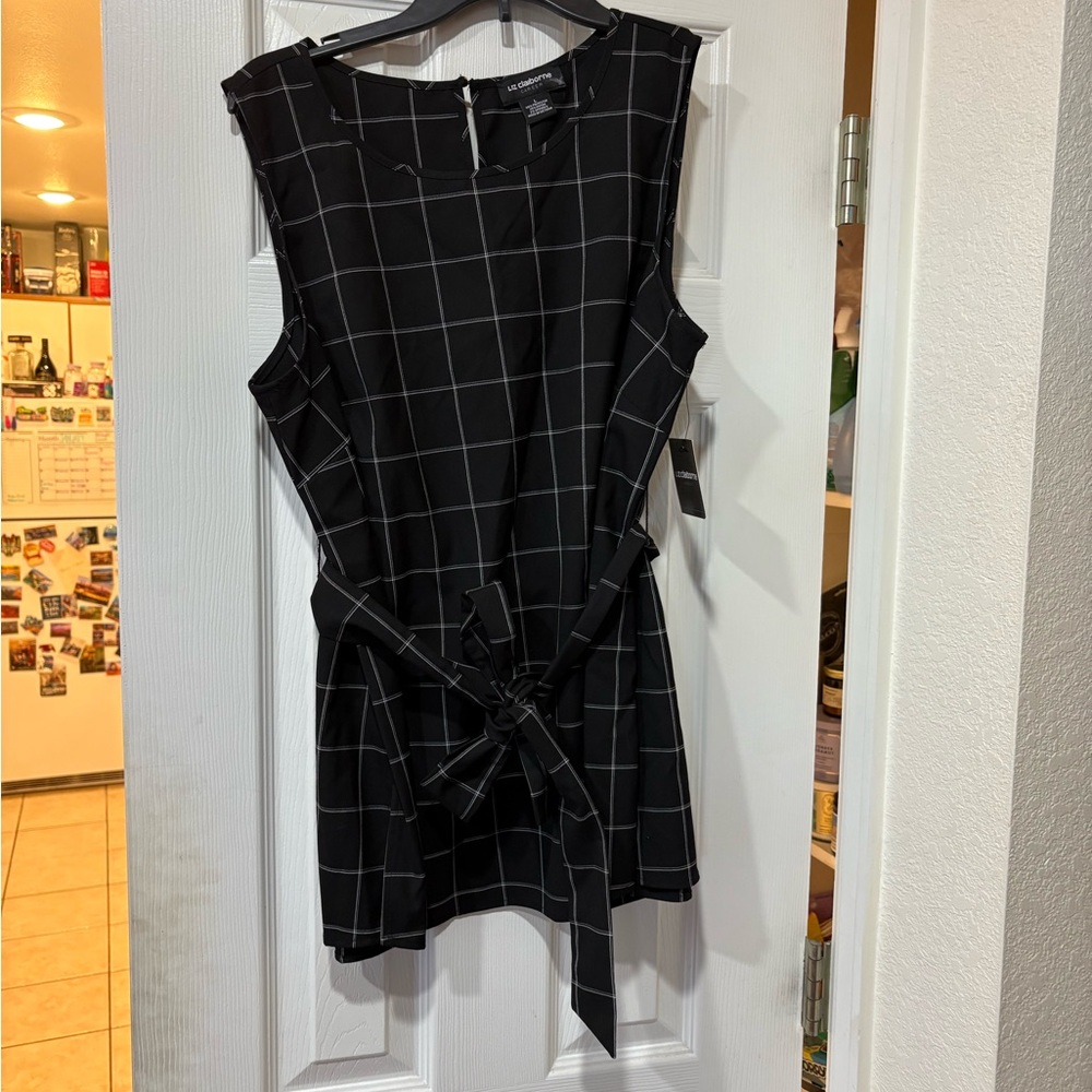 Black Belted Plaid Top